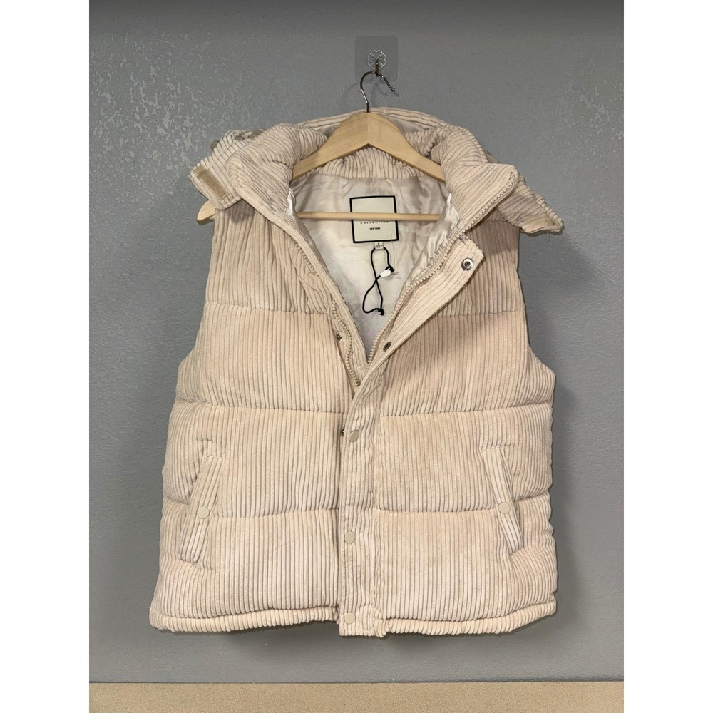 Bagatelle Collection Cream Corduroy Puffer Vest with Detachable Hood Large NWOT